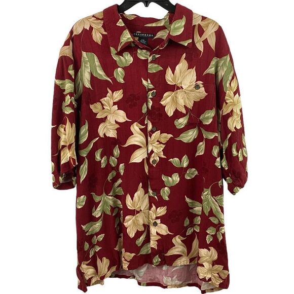 Consensus Hawaiian Floral Red Button Down Shirt Size XL - Picture 1 of 5